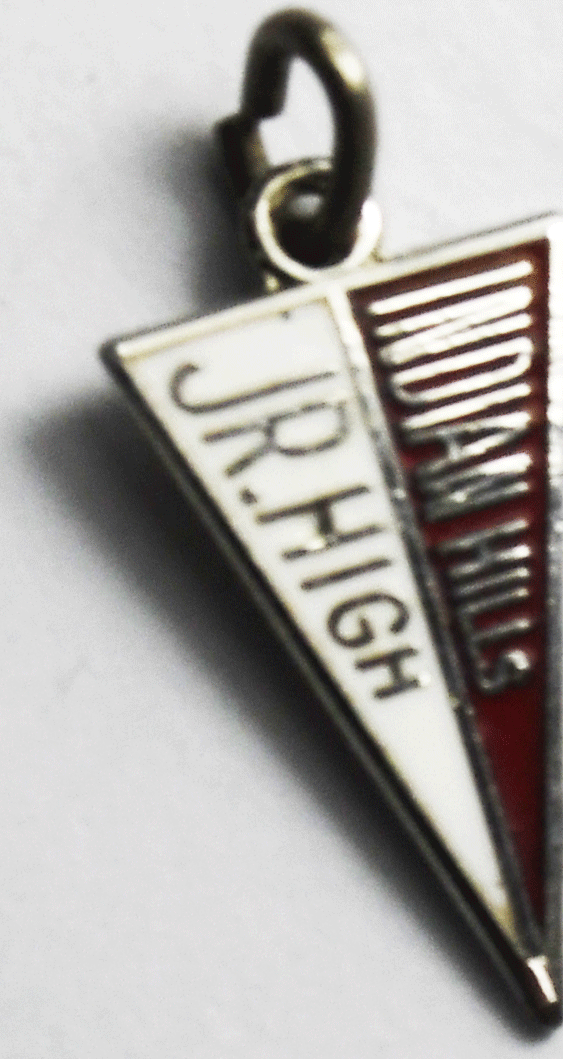Sterling Indian Hills Junior High School Kansas Enamel Pennant Charm 19mm x 9mm