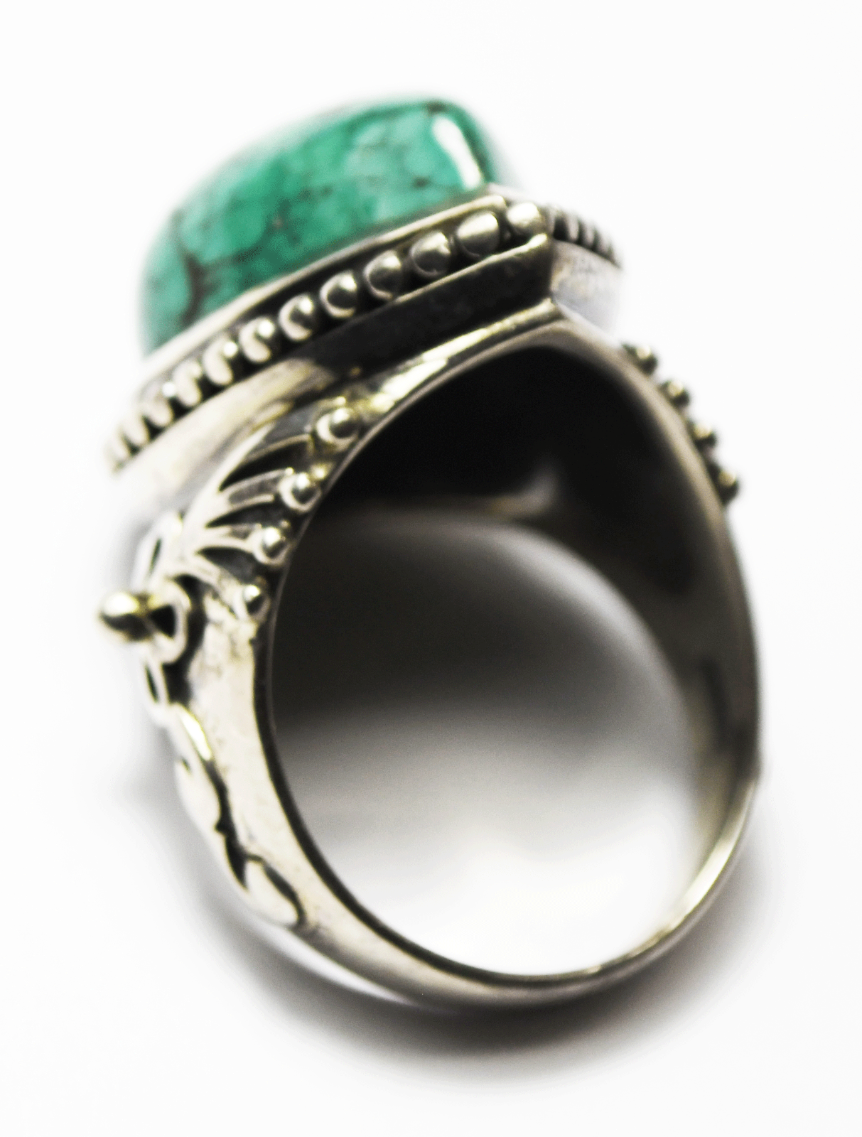 Sterling Silver Doug Paulus Green Turquoise Teardrop Ring 25mm Size 9-1/4