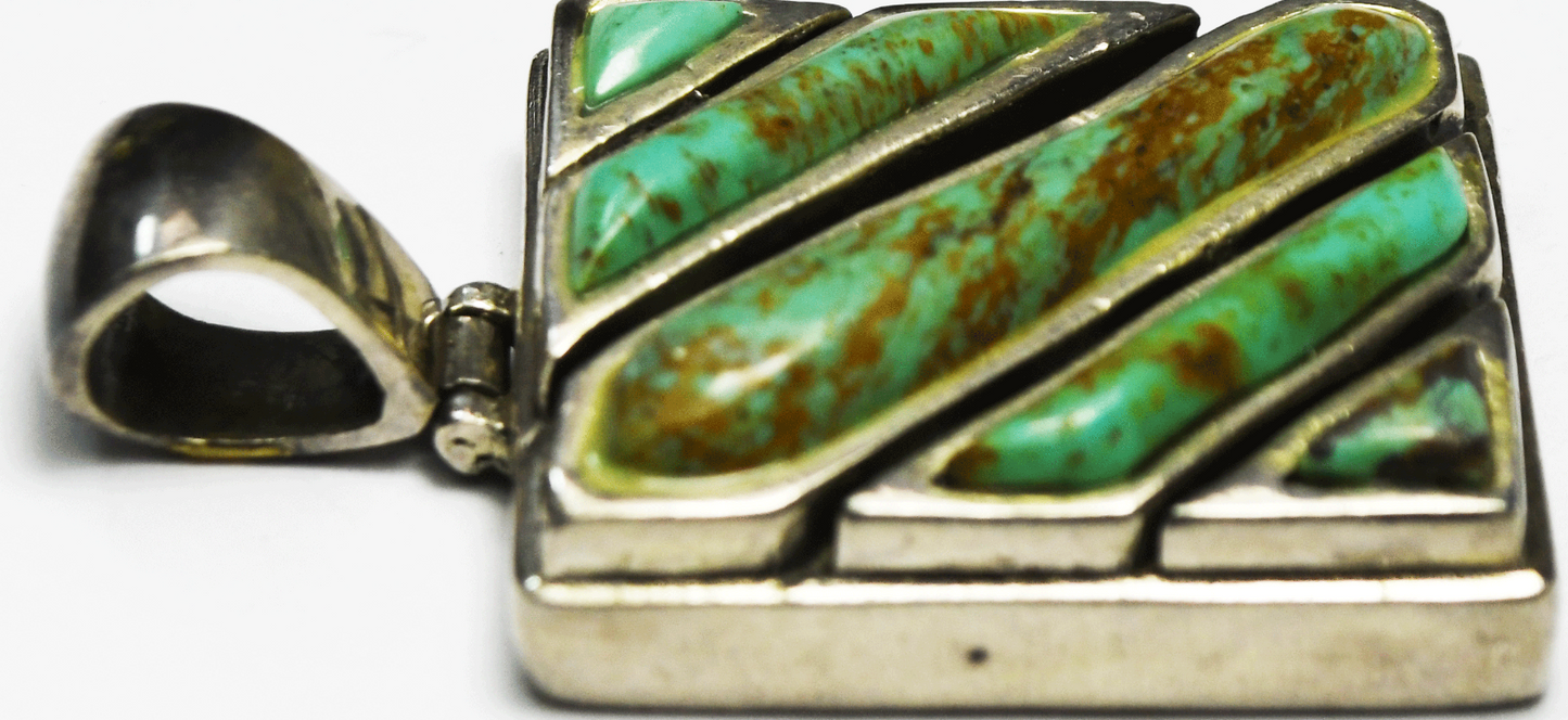 Sterling Silver Tiger Stripe Cutout Reverse Rectangle Pendant 45mm x 27mm