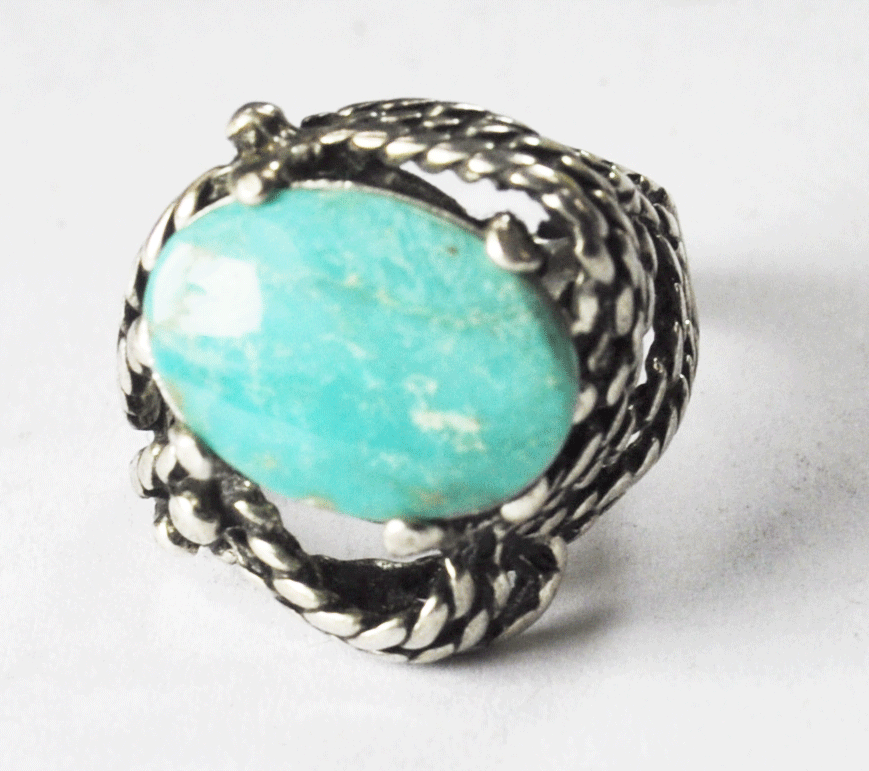 Sterling Silver Turquoise Birds Nest Abstract Solitaire Ring 18mm Size 4