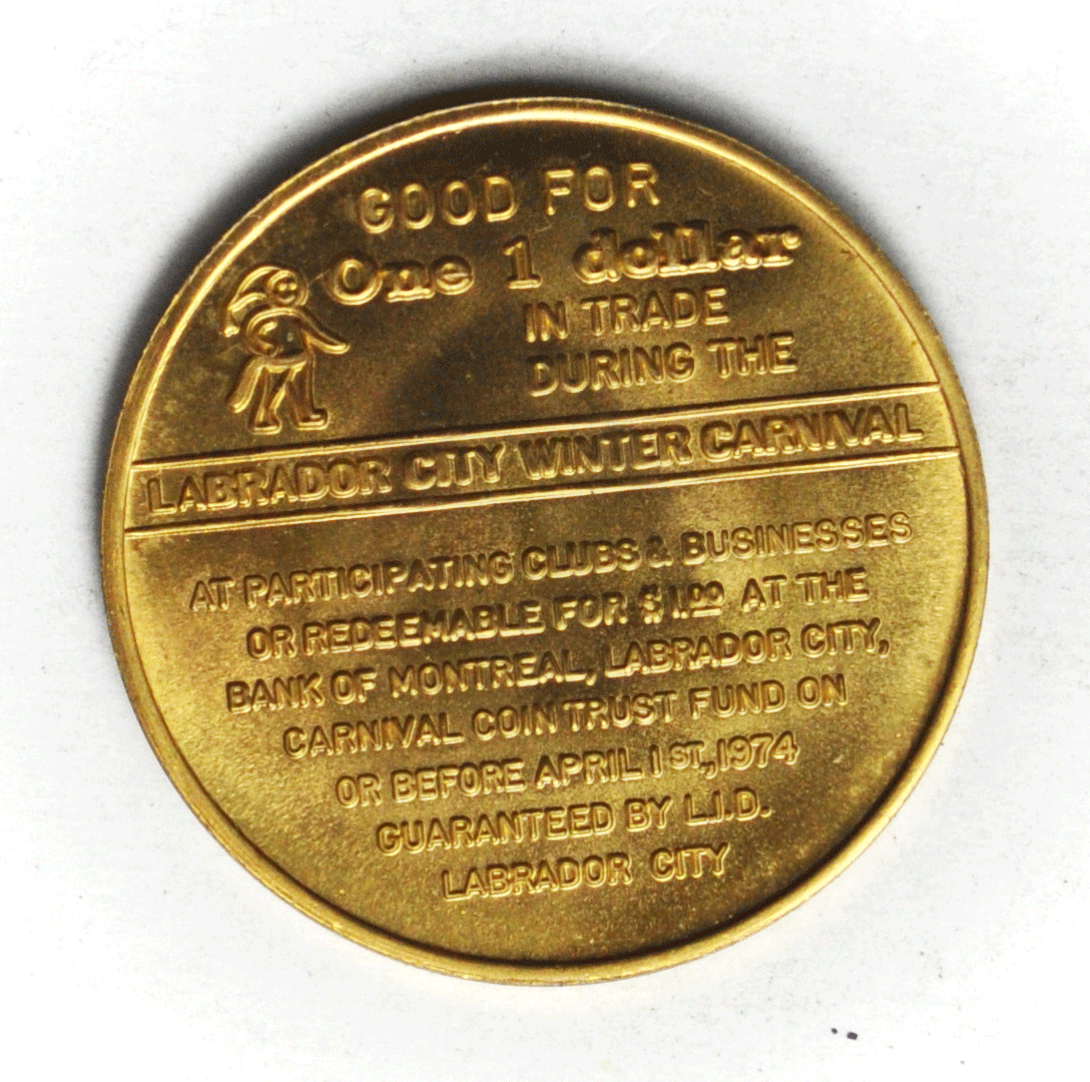 1974`Canada $2 Trade Dollar 39mm Labrador City Winter Carnival Iron One