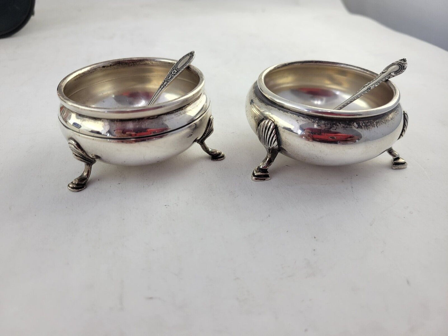 Vintage Sterling Silver Open Salt Cellars with Spoons 3.8oz.