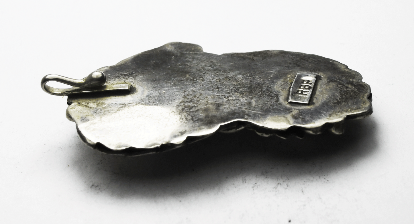 Sterling RBP Raymond Platero Turquoise Coral Floral Pendant 52mm x 32mm