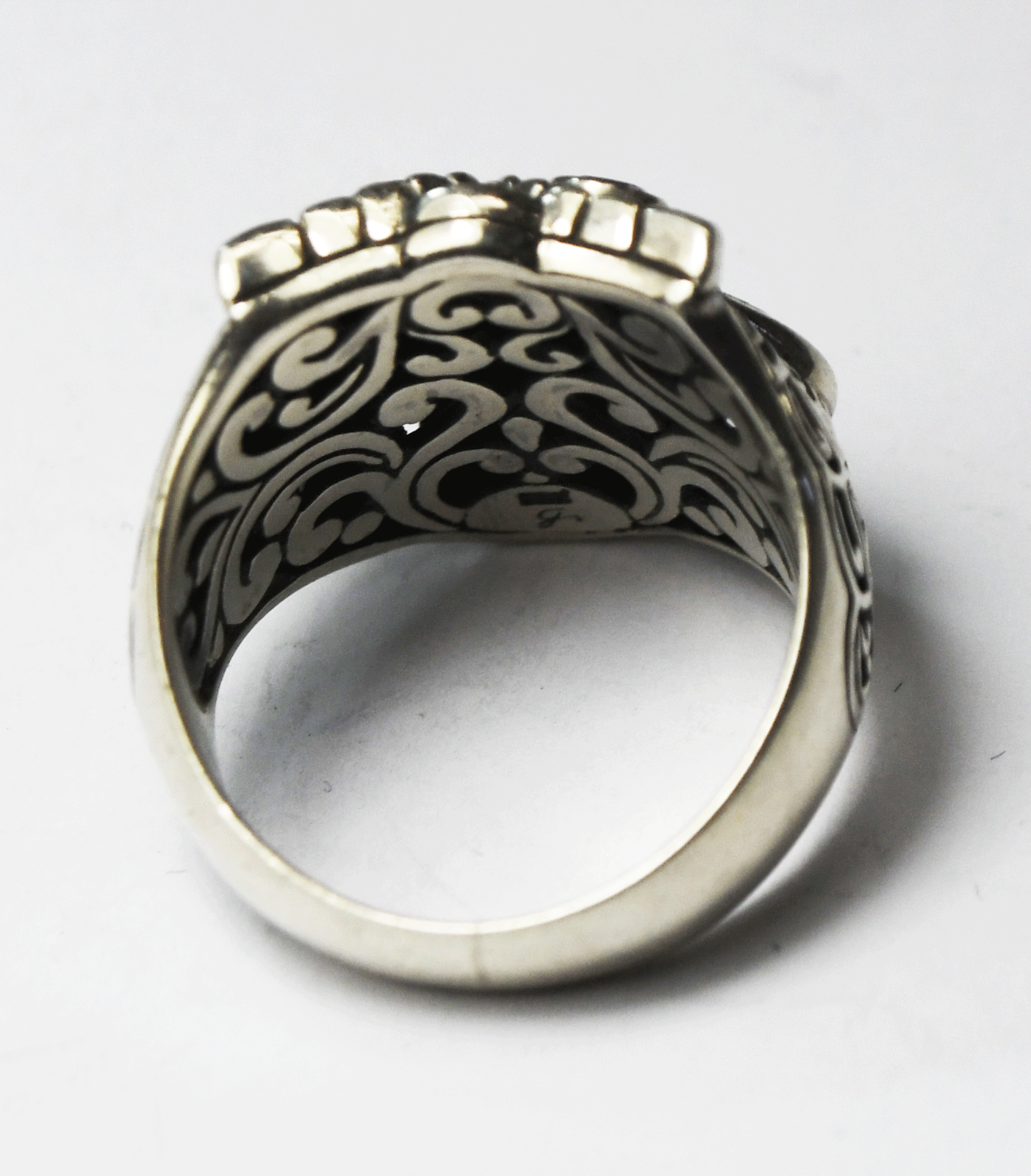 Sterling Silver Samuel B Behnam Abalone Amethyst Owl Ring 33mm Size 7.5