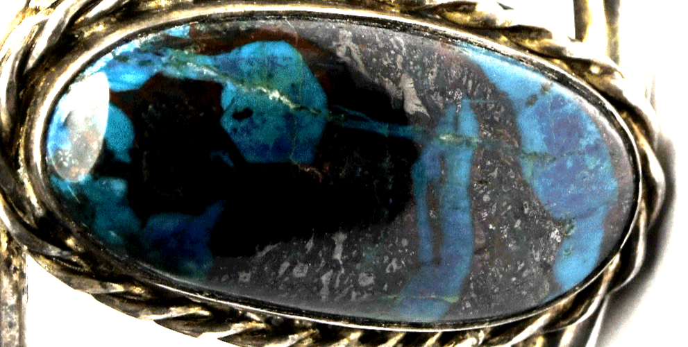 Sterling Silver Chrysocolla Oval 3 Bar Cuff Bracelet 37mm 6-3/4" Wrist