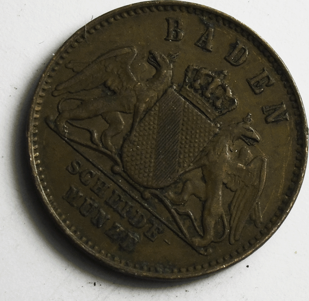 1863 German States Baden One Kreuzer KM# 242