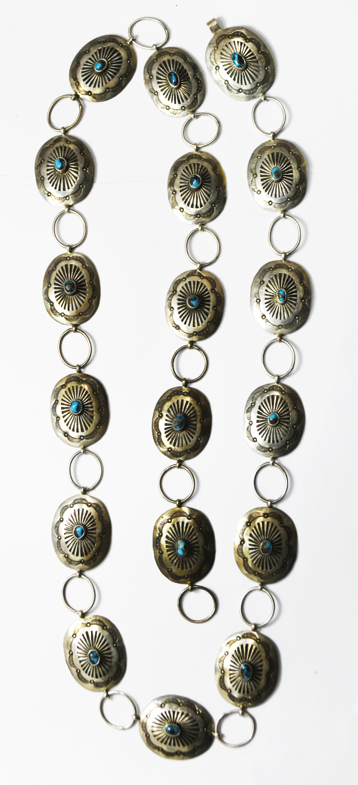 Sterling Silver Turquoise 27x34mm Concho Link Belt 37" 95g