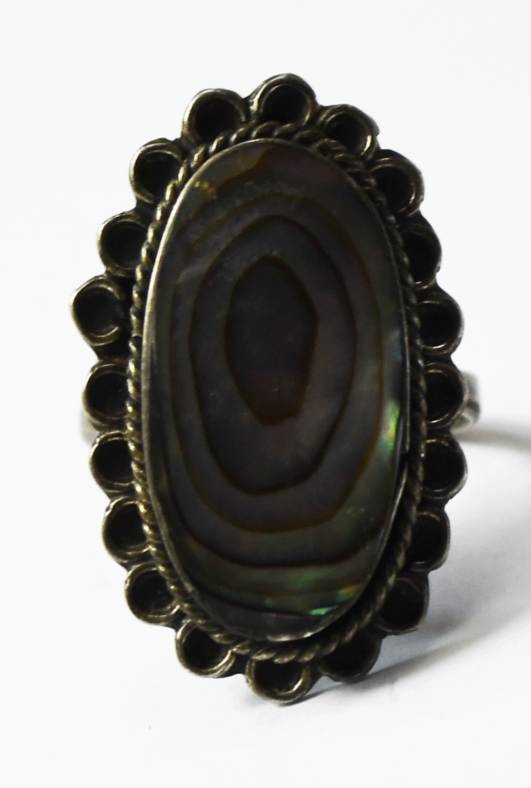 Sterling Silver ARC Mexico Oval Abalone Ring 27mm Size 6-3/4