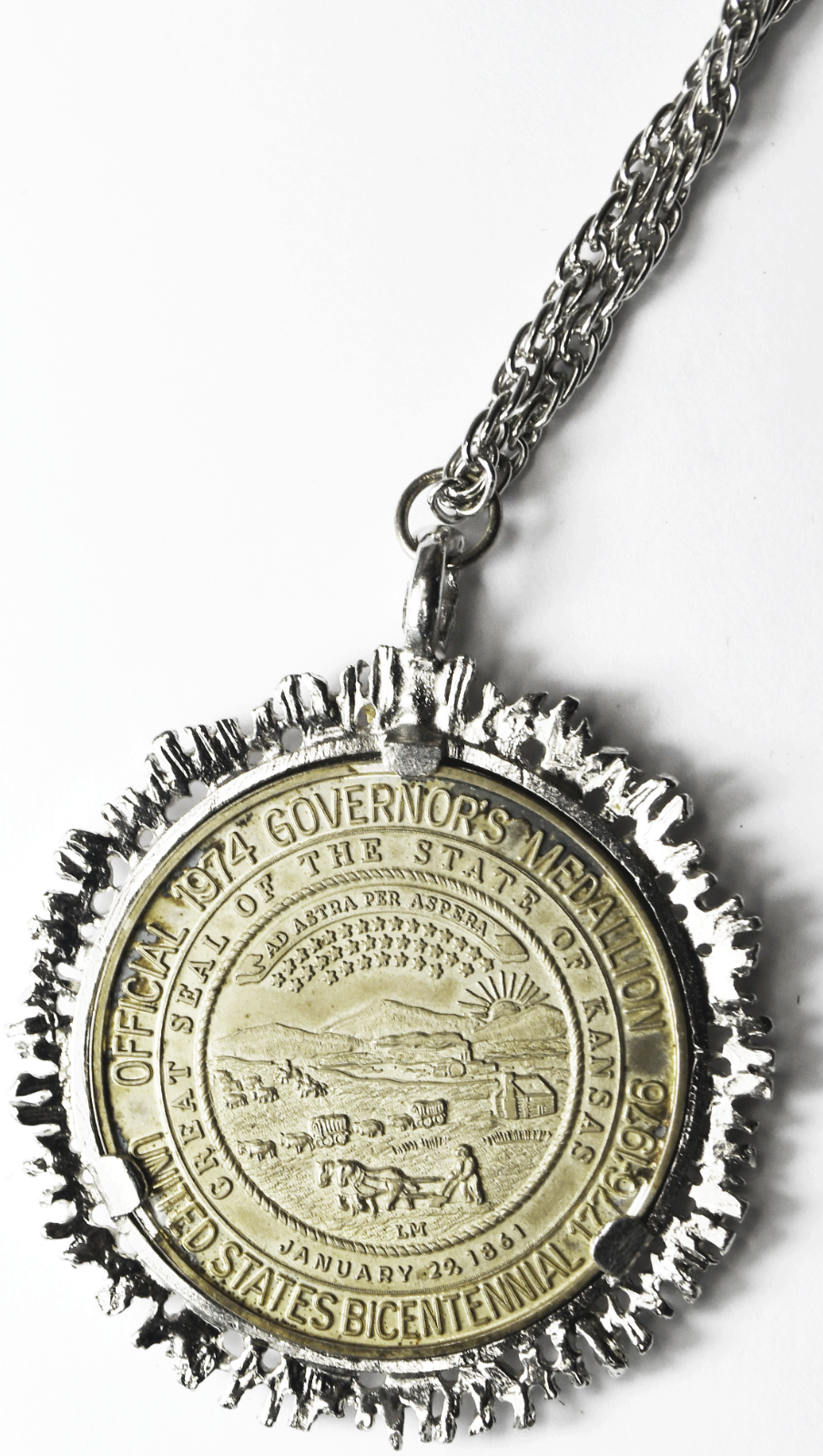 Kansas State Seal United States Bicentennial Sterling 39mm Medal 22" Necklace