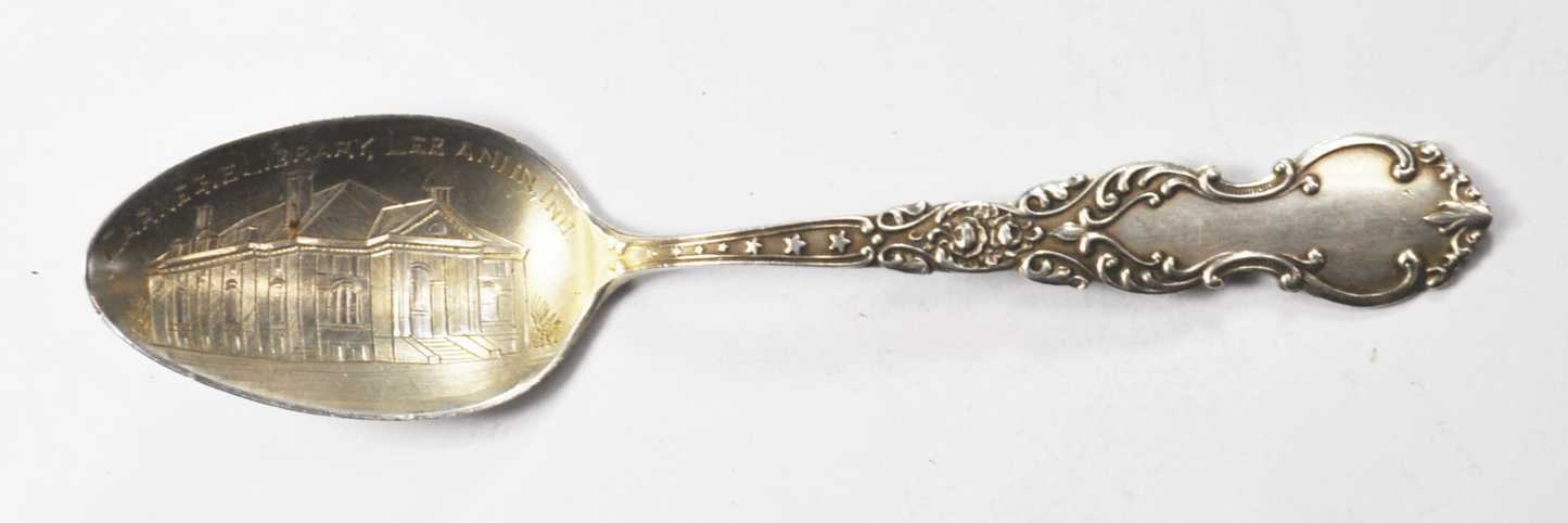 Sterling Silver Shepard Carnegie Library Lebanon Indiana Souvenir Spoon 5-1/8"