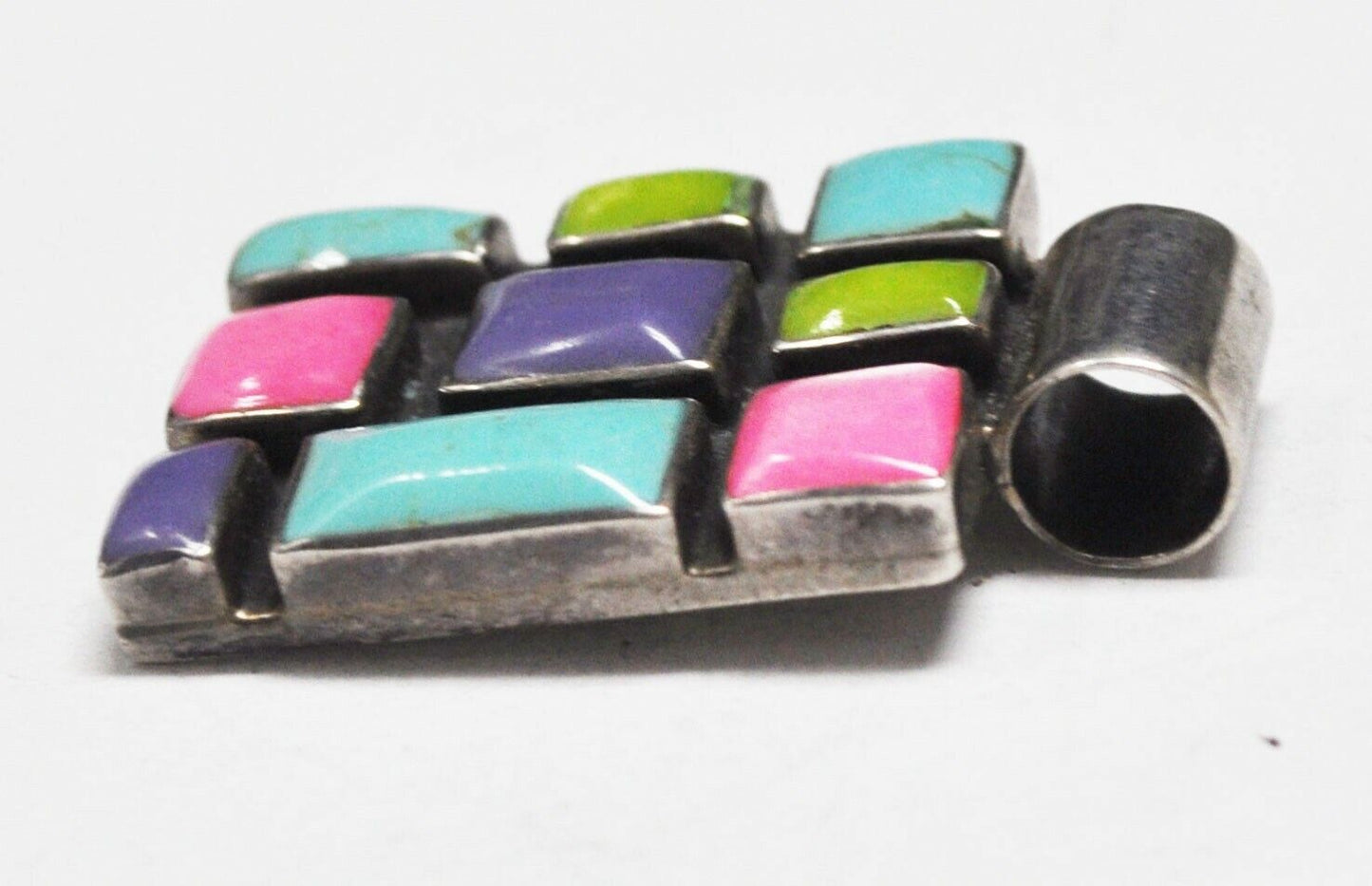 Sterling Silver Pastel Multi Gemstone Rectangle Brick Pendant 39mm x 25mm
