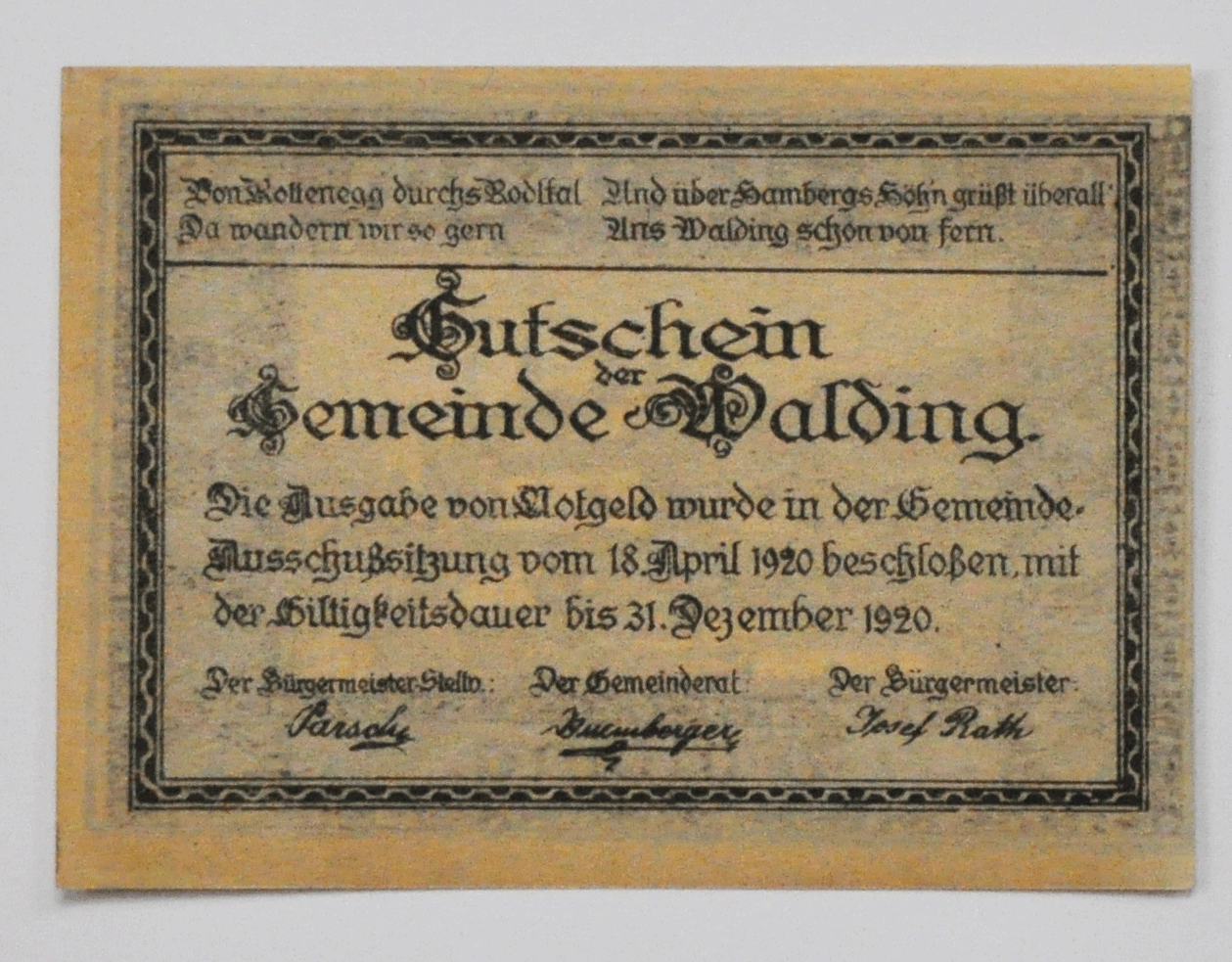 1920 50 Twenty Heller Austria Notgeld Banknote Walding Uncirculated