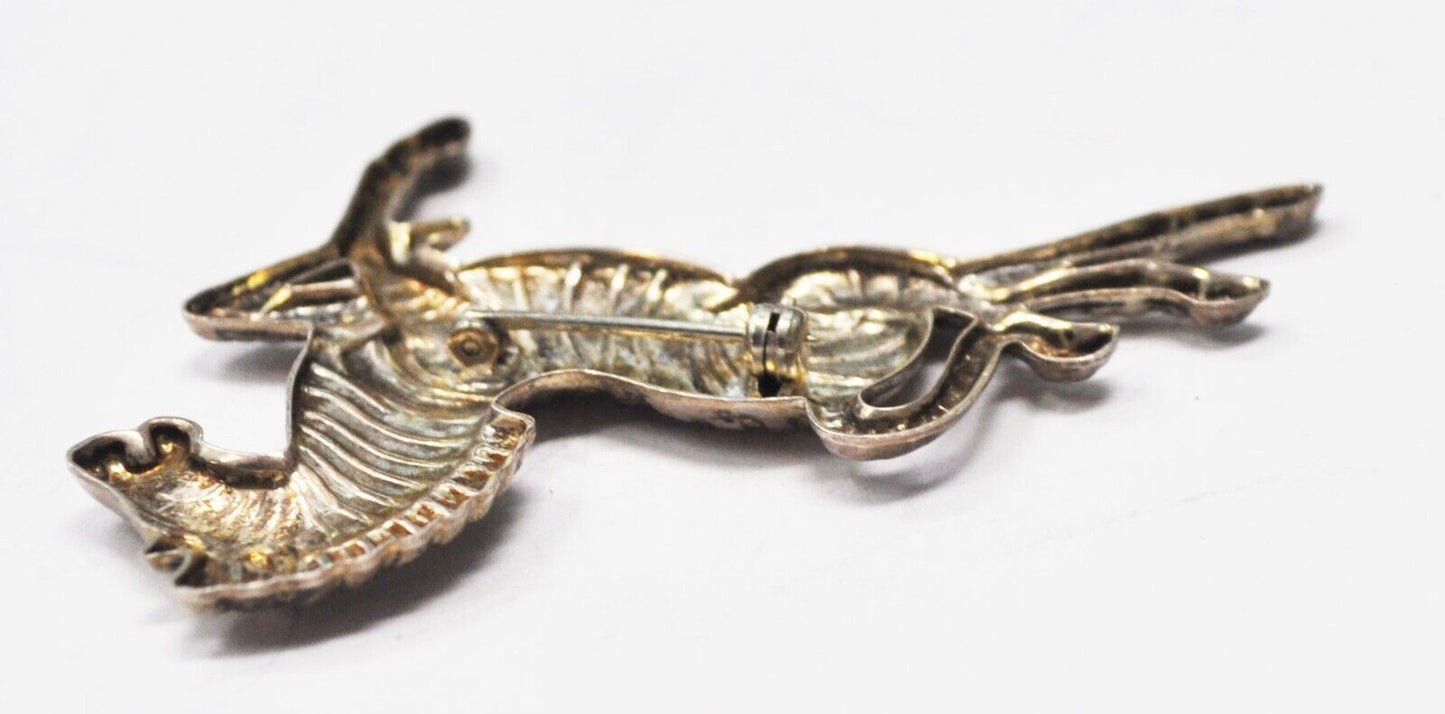 Sterling Silver SB Zebra Running Galloping Brooch Pin 65mm x 46mm