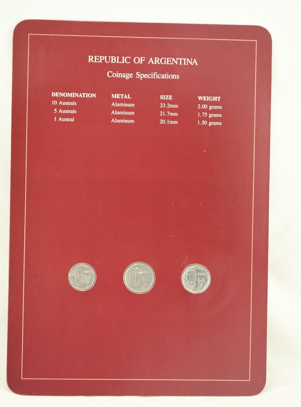 Coin Sets of All Nations Franklin Mint Republic of Argentina 1989 Complete