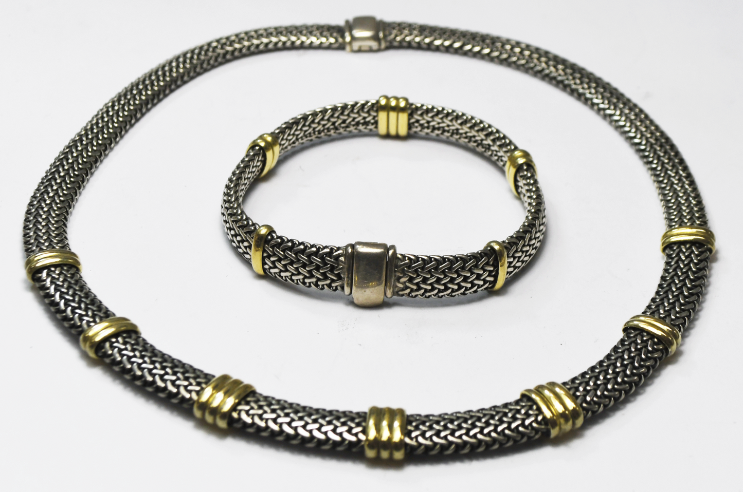 Sterling Slave & 18k 9mm Mesh Chain 17" Necklace & 8" Bracelet Set 112g