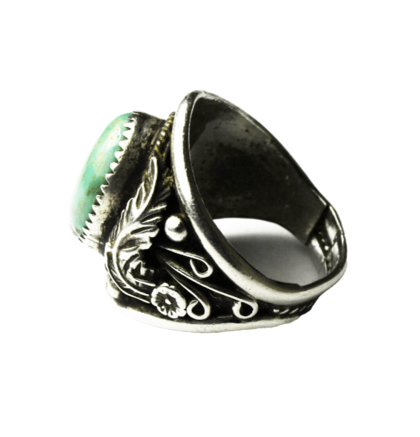 Sterling Silver Signed L Oval Green Turquoise Ring 27mm Size 10.5