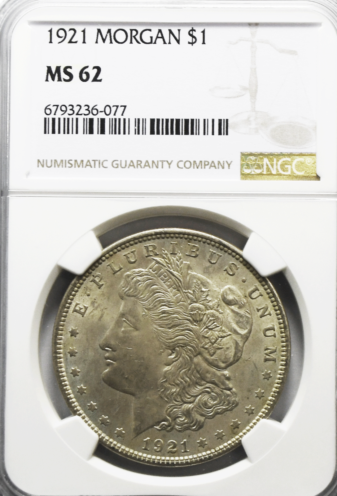 1921 $1 Morgan Silver Dollar MS62 NGC Uncirculated Philadelphia