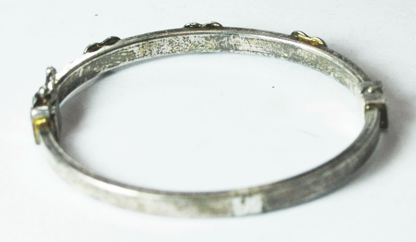 Sterling 3 Pink Enamel Heart Small Child's Bangle Bracelet 5mm 5-1/8" Wrist