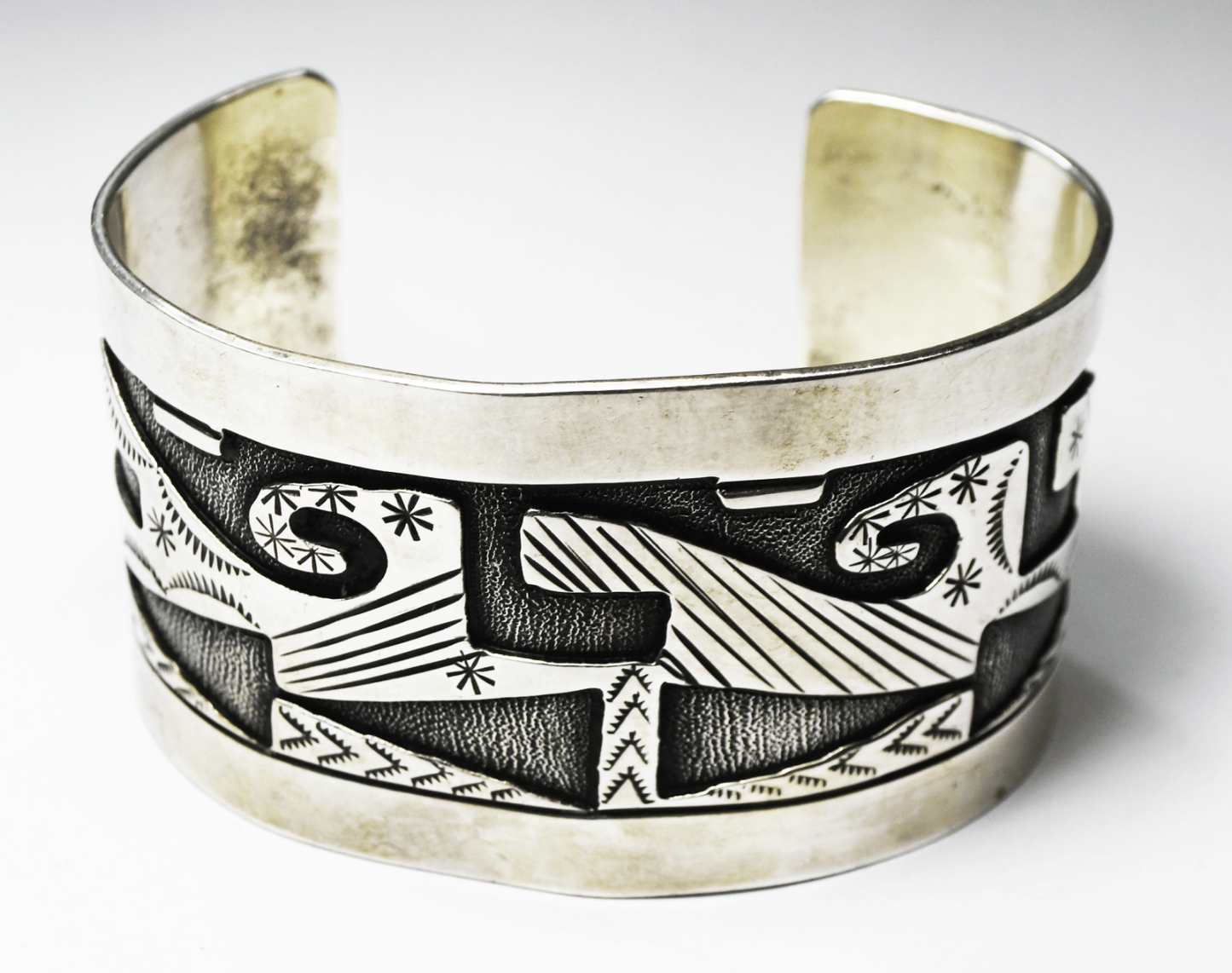 Sterling Wide Textured Striped Abstract Vintage Cuff Bracelet 39mm 7-1/4" Wrist