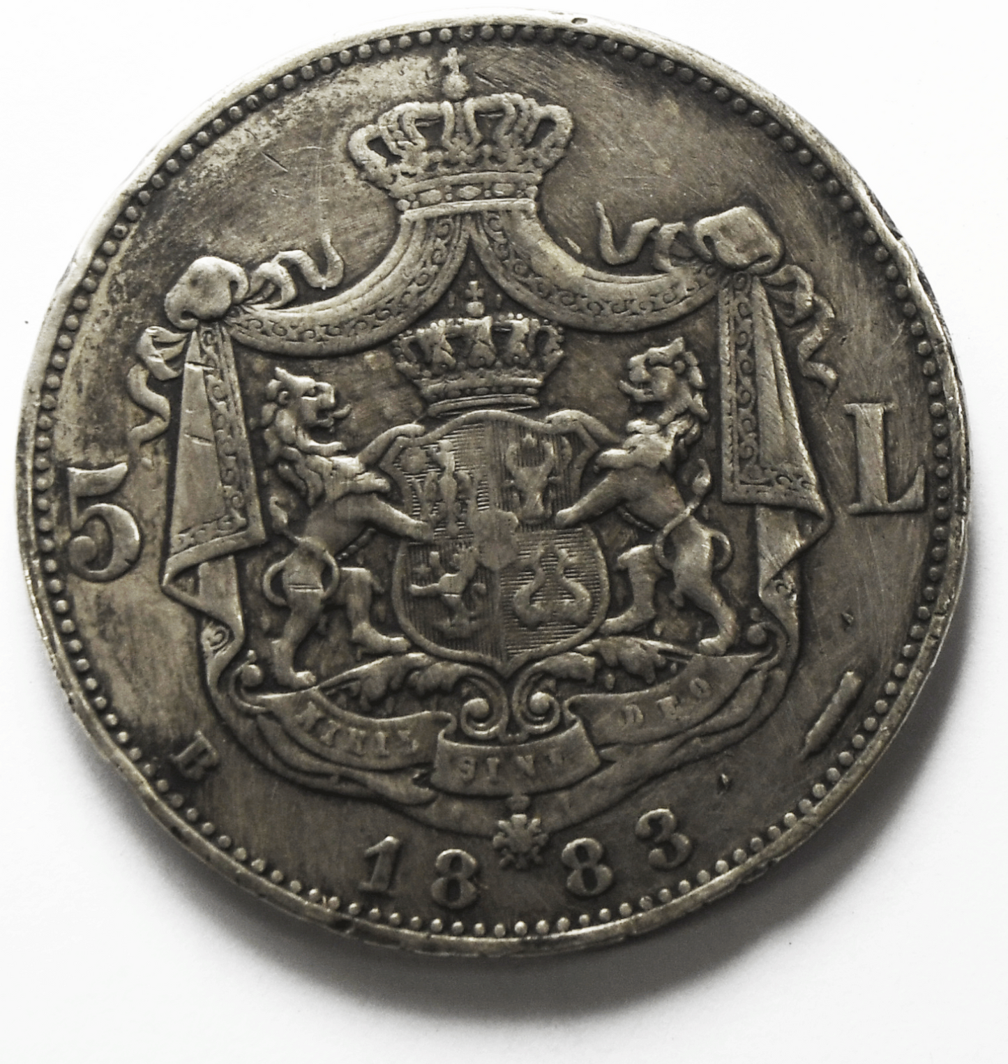 1883 B Romania 5 Five Lei Silver Coin KM# 17.1