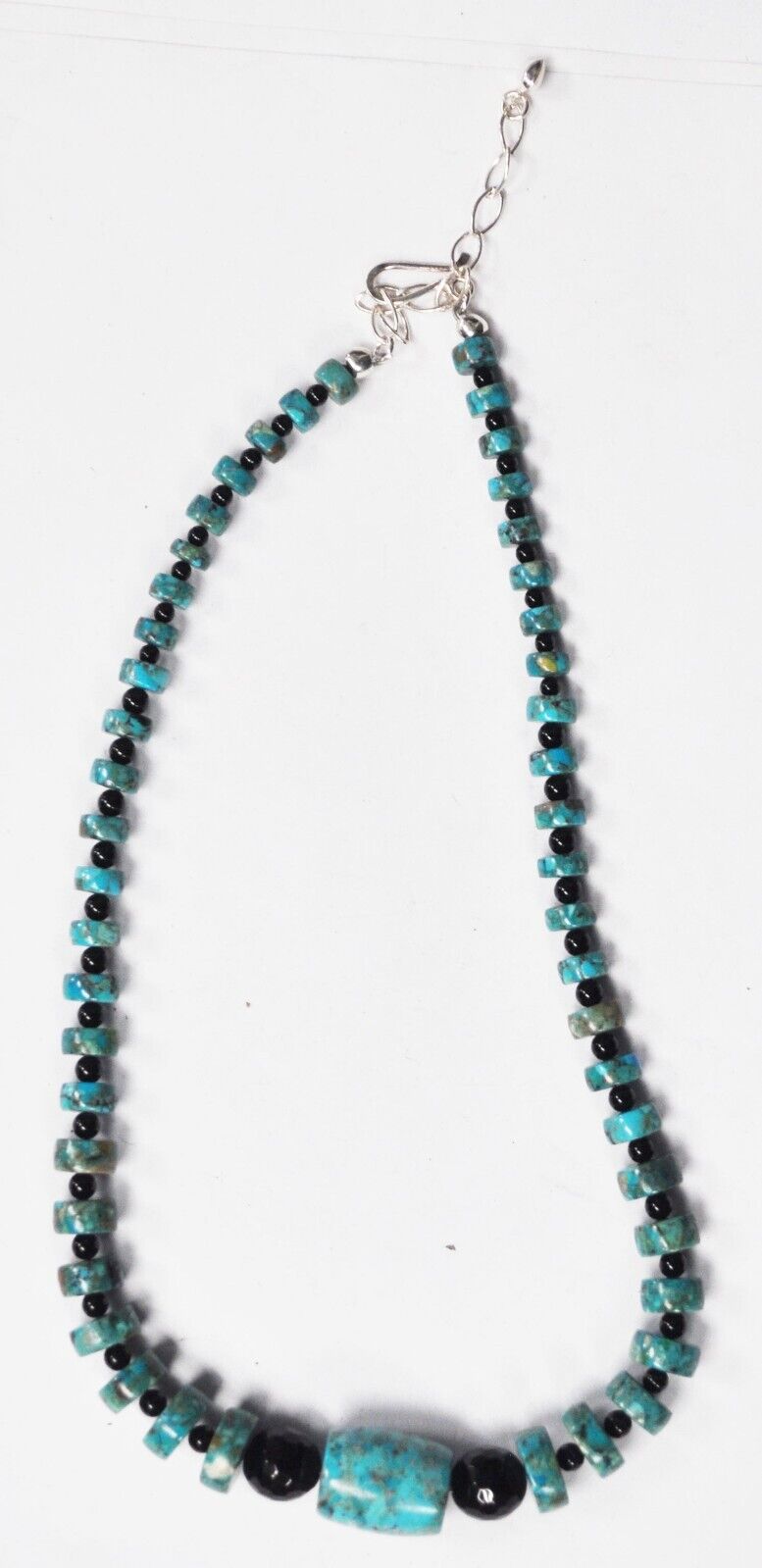 Sterling Jay King Desert Rose Turquoise Disc Faceted Onyx Necklace 16mm 21"