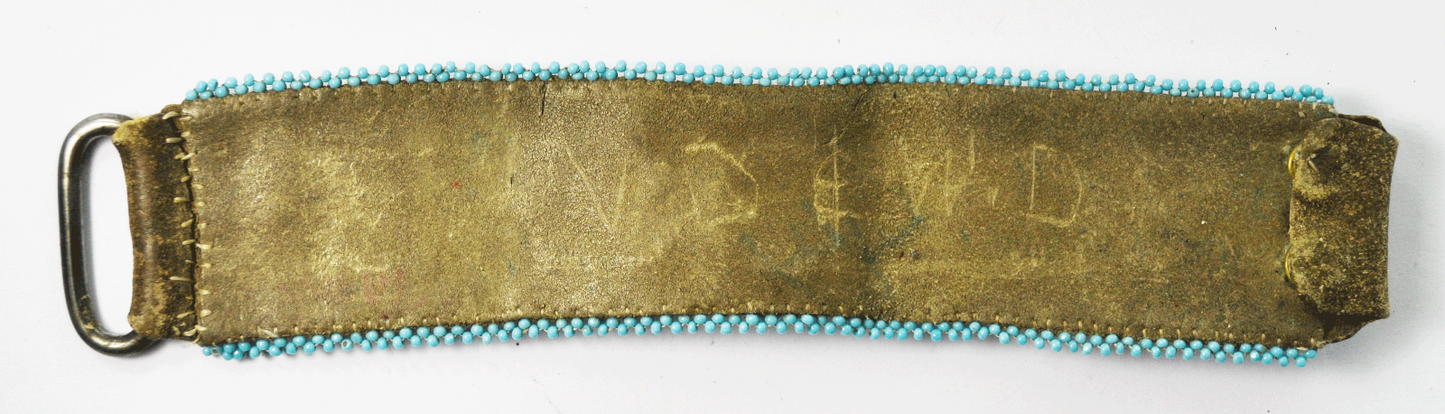 Leather Blue & Orange Small Beaded Watch Bracelet Wide Strap 41mm 8" 10mm Lugs