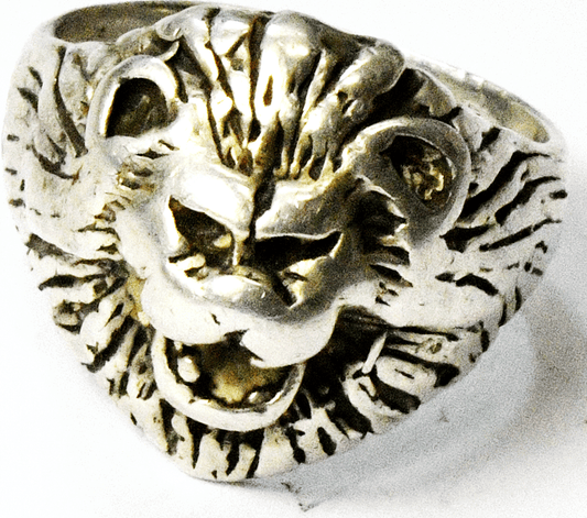 Sterling Silver Lion Tiger Cat Head Ring 20mm Size 11