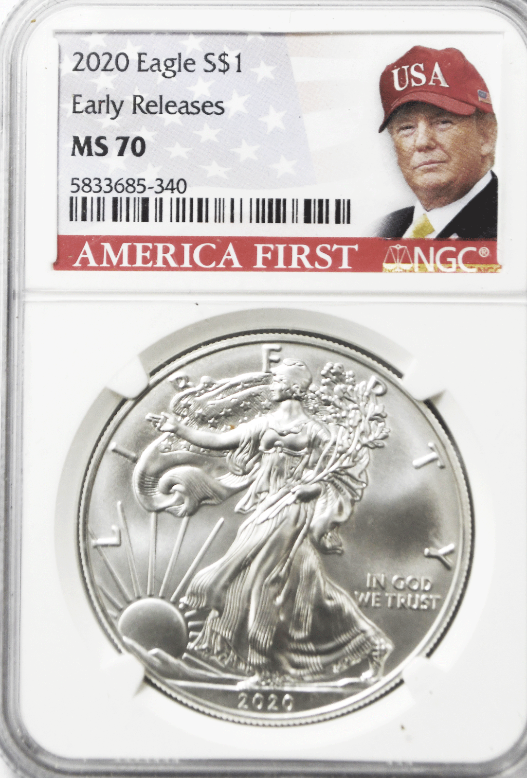 2020 $1 Silver American Eagle PCGS MS70 One Ounce Early Release