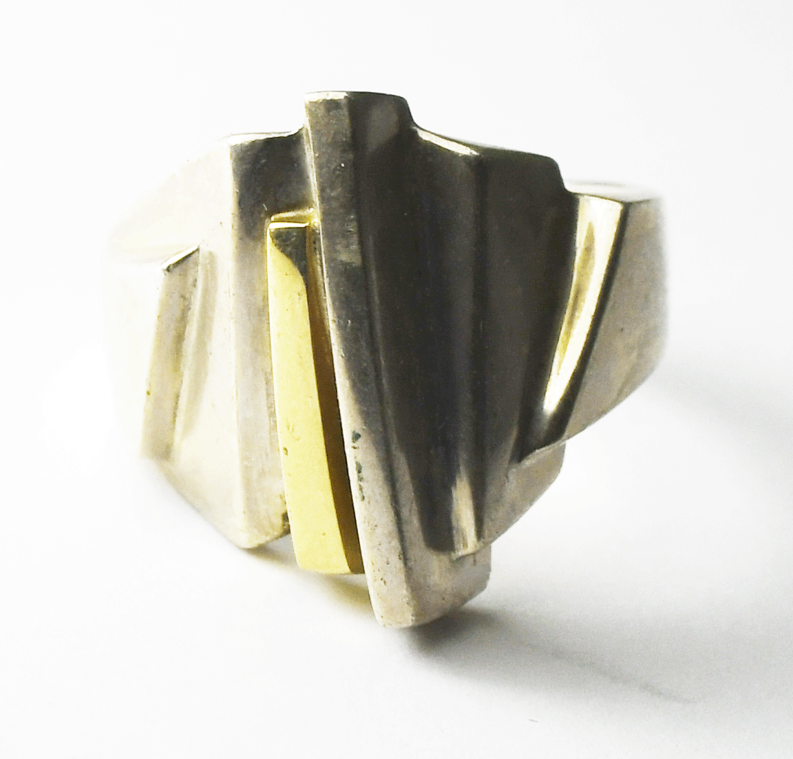 Sterling Silver Ruff Two Tone Stepped Modernist 19mm Ring Size 9