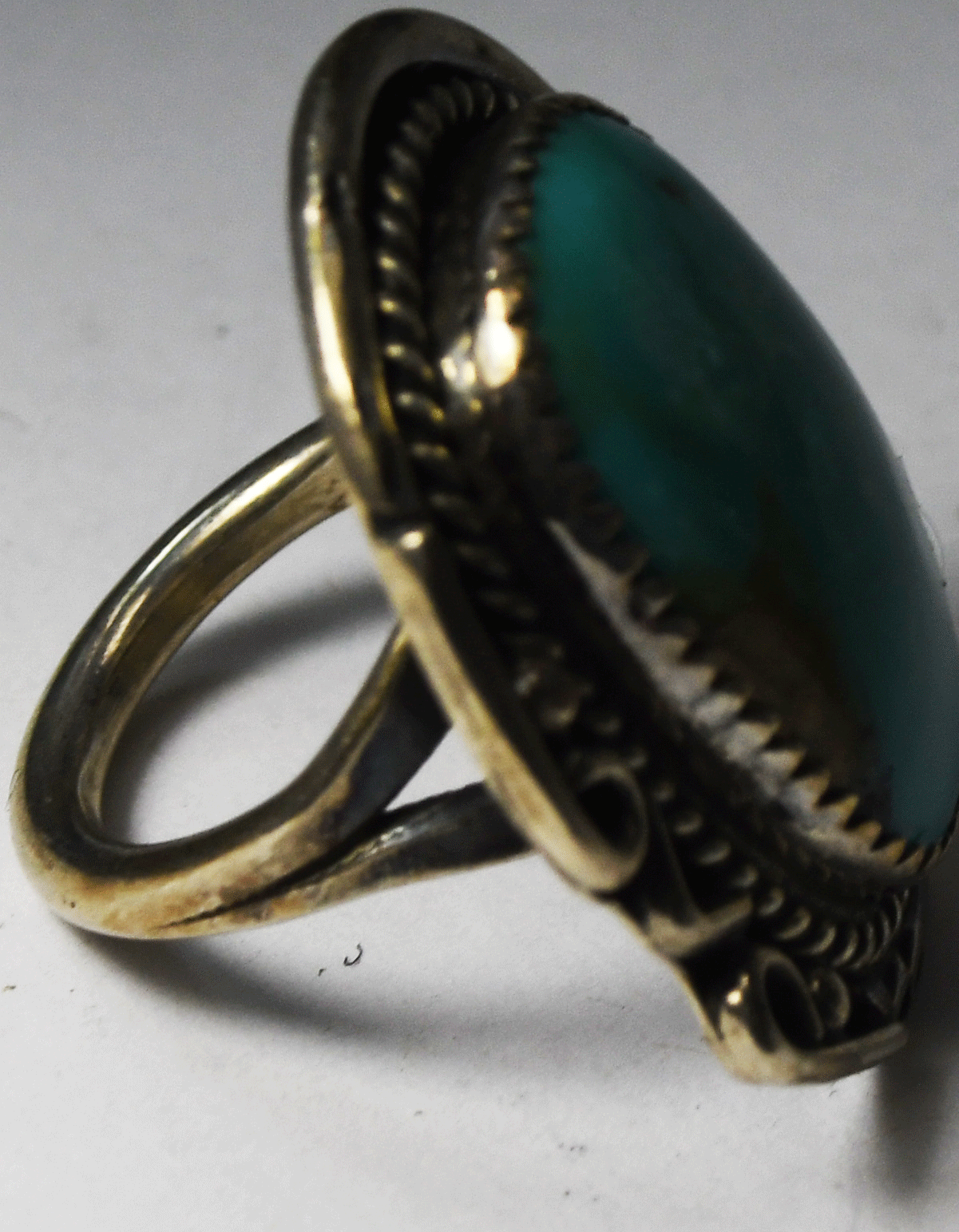Sterling Silver Signed H Arrow Turquoise Solitaire Ring 31mm Size 7