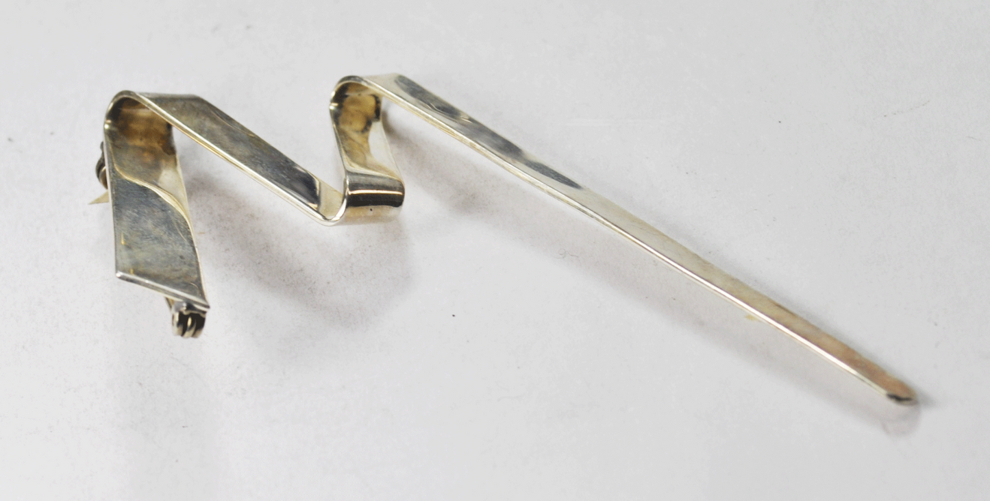 Sterling Silver Mexico TD-34 Zigzag Tapered M Bar Brooch Pin 41mm 3-3/4"