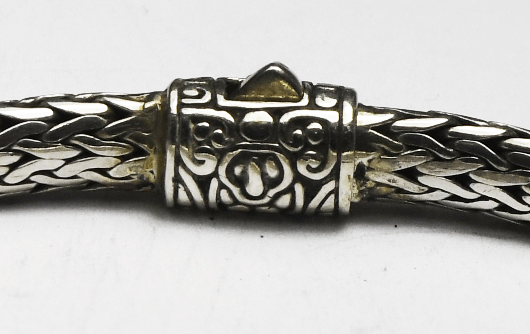 Sterling Silver John Hardy Topaz 18k Wheat Chain Bracelet 6mm 6-1/2"