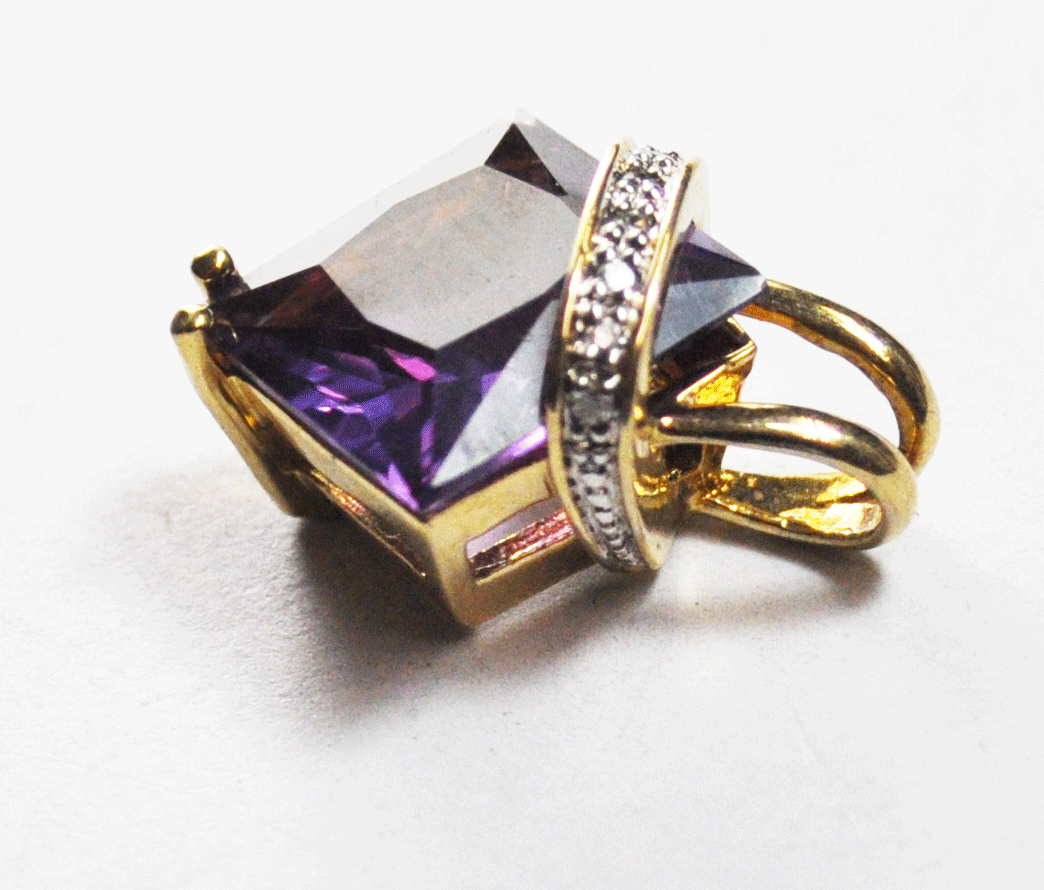 Sterling Silver C^A Canada Amethyst Square 24mm x 19mm Gold Tone Pendant