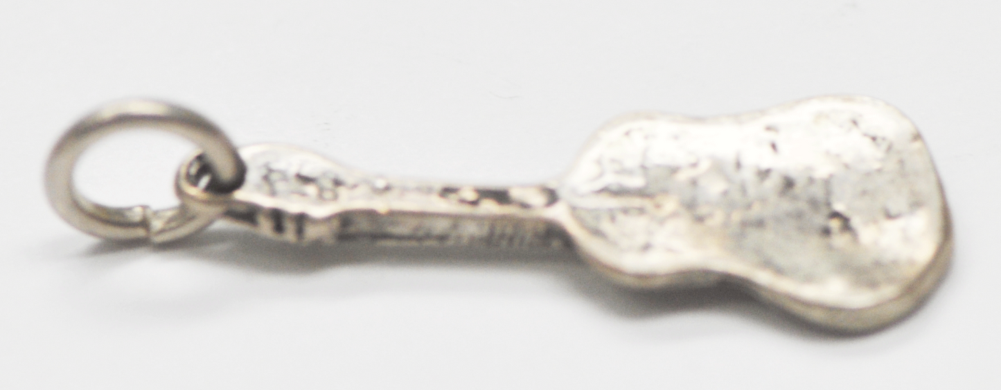 Sterling Silver Sandcast Guitar Charm 28mm x 10mm