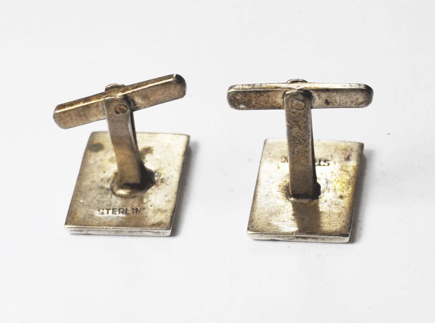 Sterling Silver Double Star & Stripe Rectangle Cufflinke 17mm x 13mm