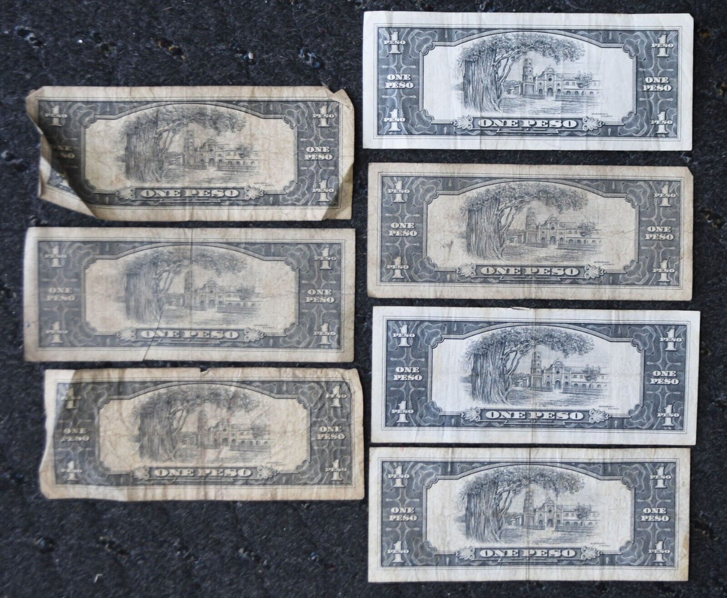 7- 1949 Central Bank of Philippines One Peso Banknotes Lot