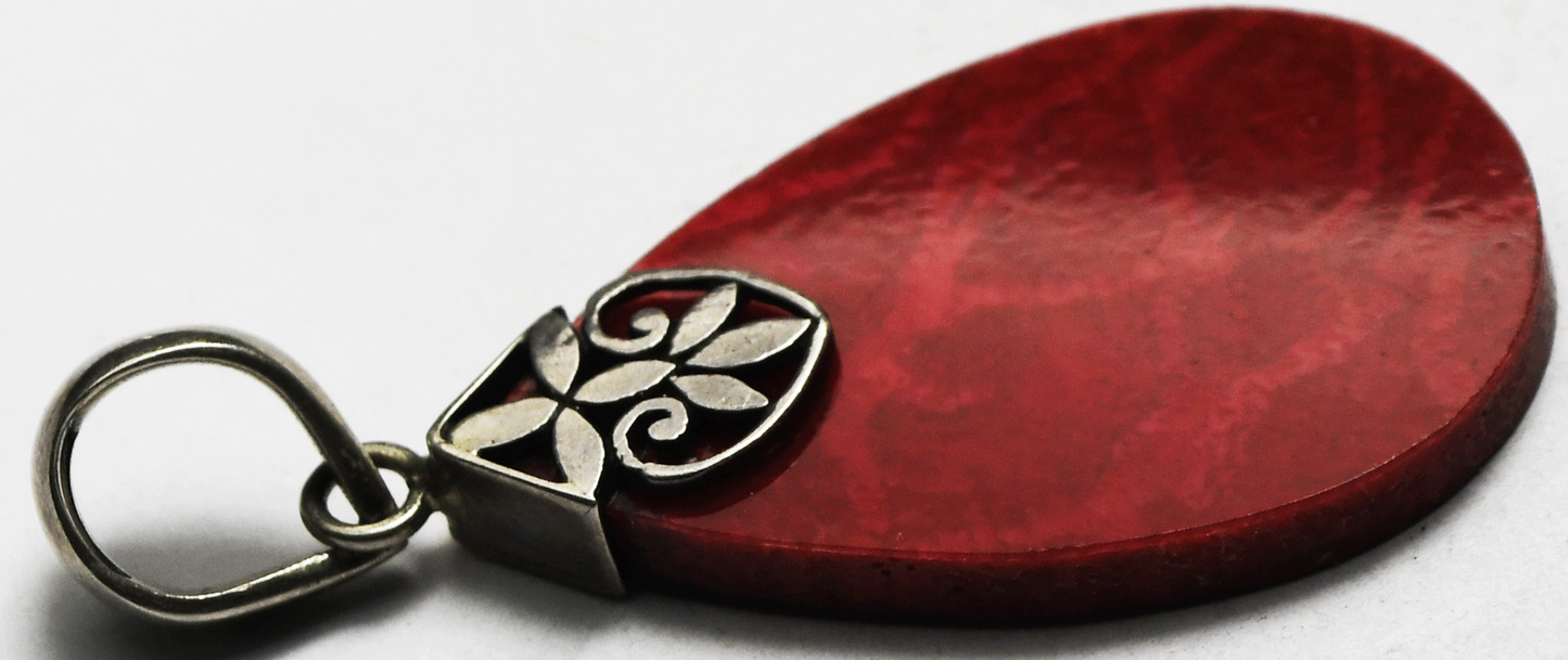 Sterling Silver Mexico ATI Red Jasper Teardrop Pendant 42mm x 21mm