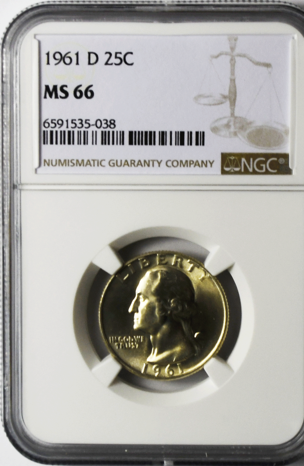 1961 D 25c Washington Silver Quarter Dollar NGC MS66 BU