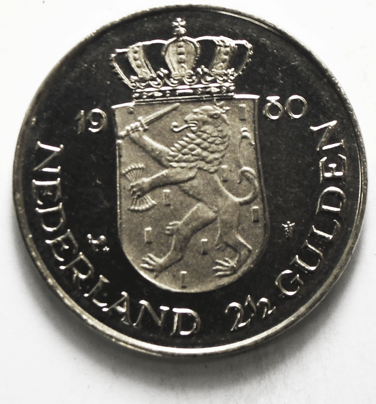 1980 Netherlands 2-1/2 Gulden Proof Coin KM# 201