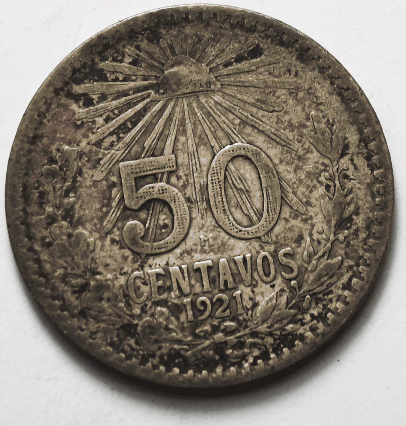 1921 Mexico Estados Unidos Mexicanos 50 Centavos KM# 447 Silver Coin