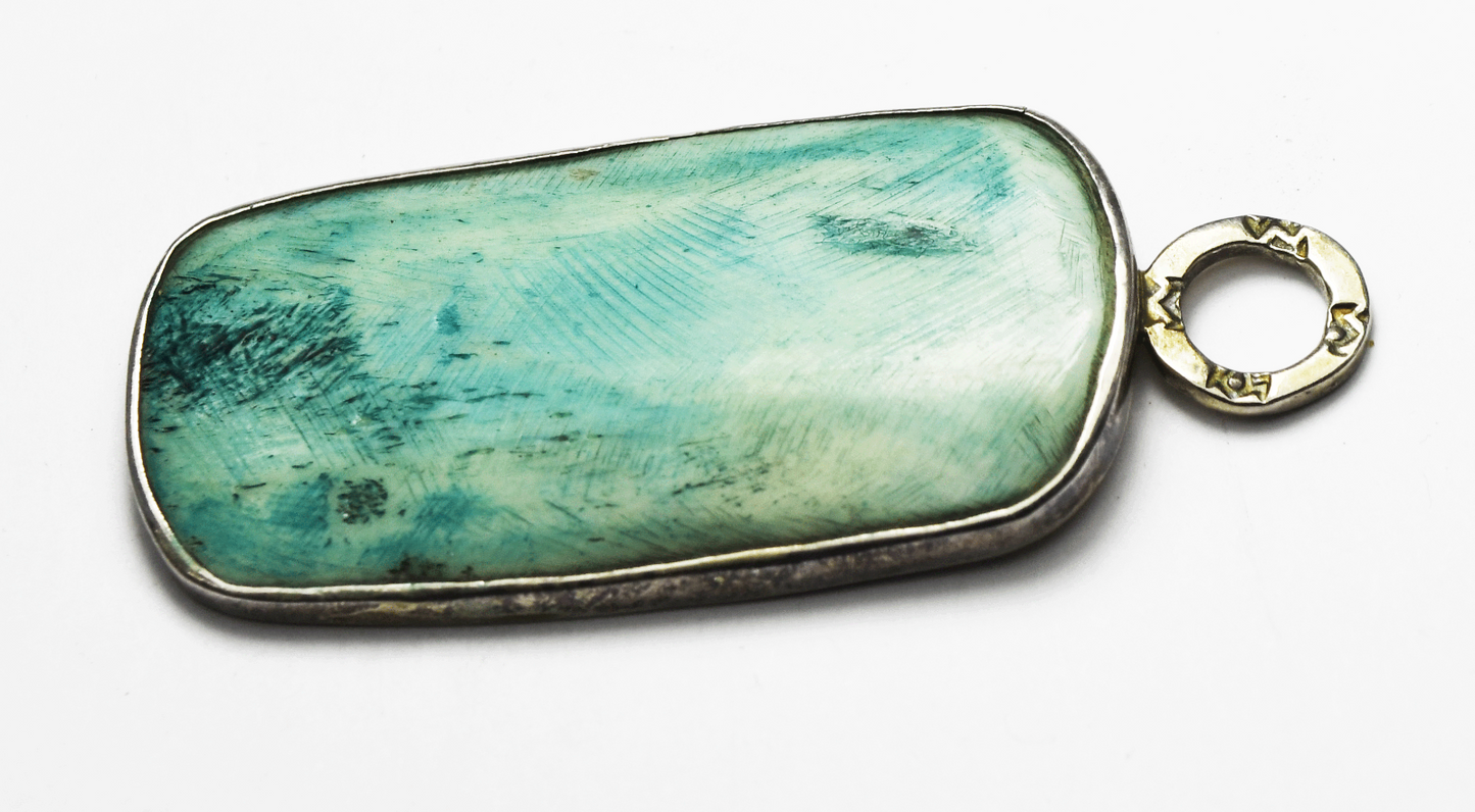 Sterling Silver Janice Lee Ripley Large Etched Turquoise Pendant 63mm x 28mm