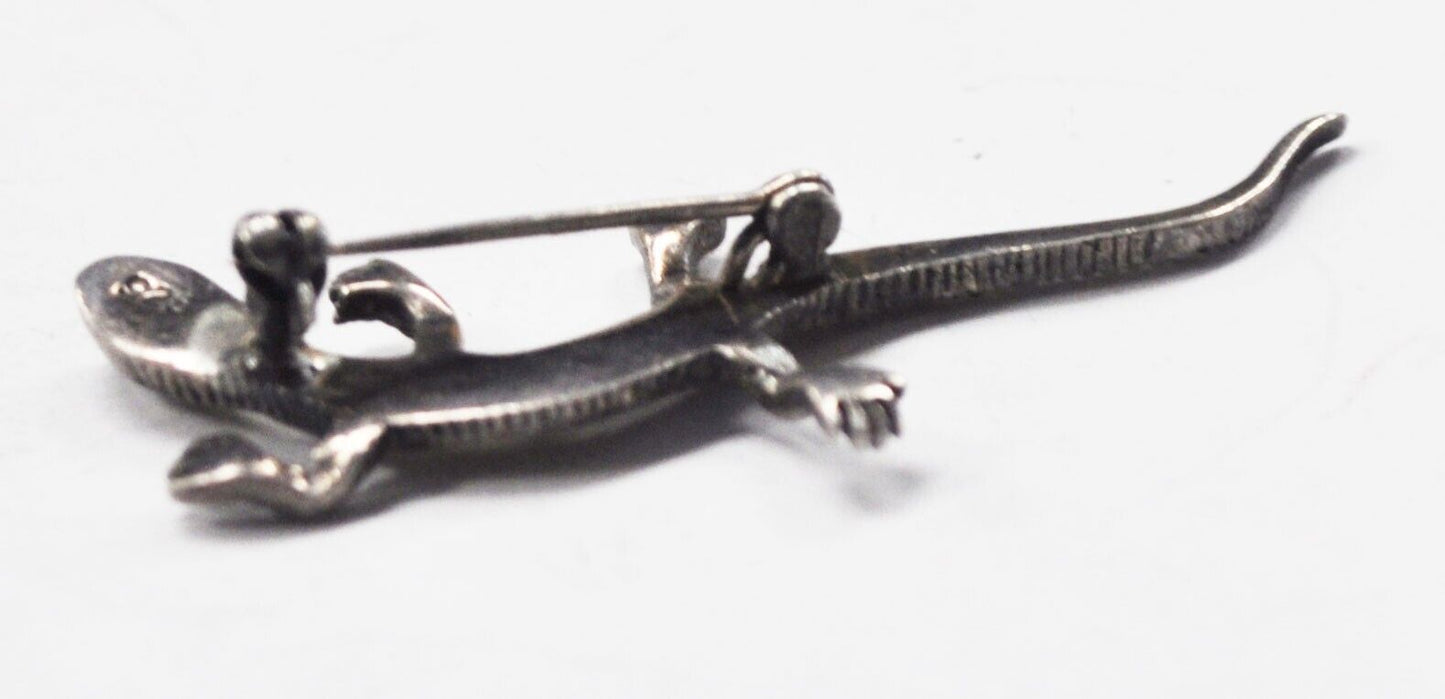 Sterling Silver Marcasite Salamander Gecko Lizard Brooch Pin 49mm x 21mm
