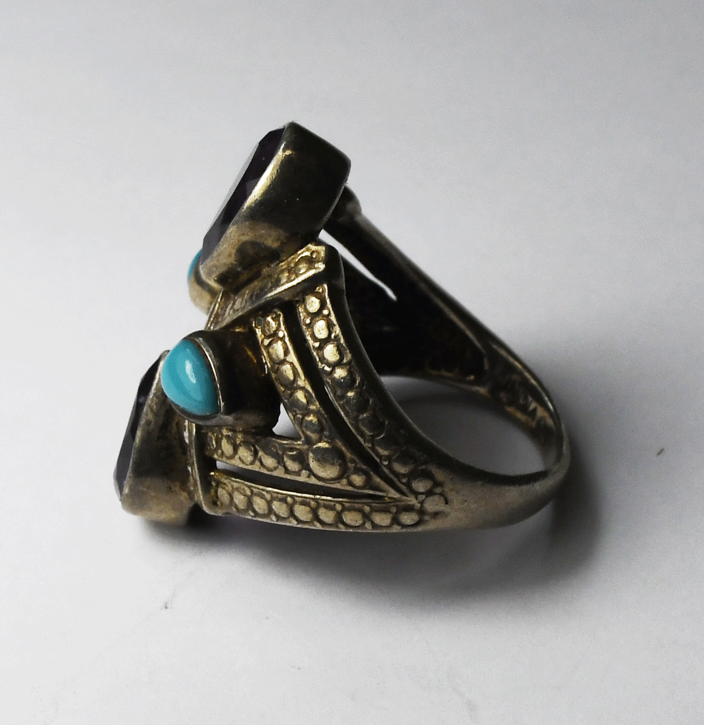 Sterling Silver Nicky Butler Amethyst Turquoise Ring 27mm Band Size 8