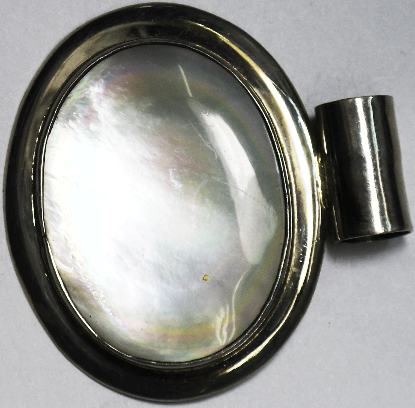 Sterling Silver Mexico Large White MOP Oval Pendant 48mm   32g