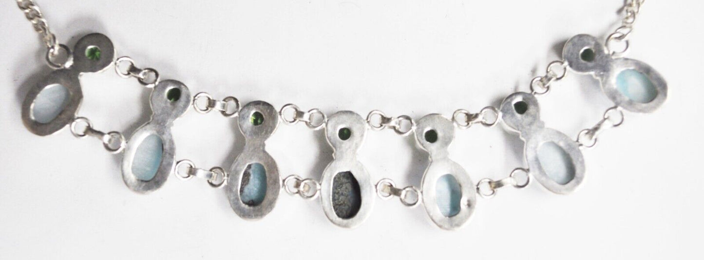 Sterling Silver Larimar Dangle Elegant Necklace 25mm Green Blue 19"