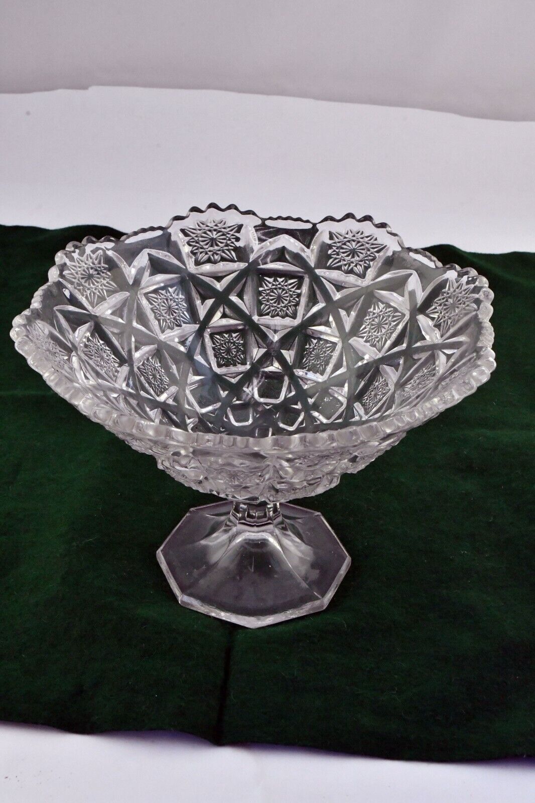 Vintage Bohemian Czech Style Molded Glass Footed Candy Nut Dish 7 1/2" x 5 1/4"
