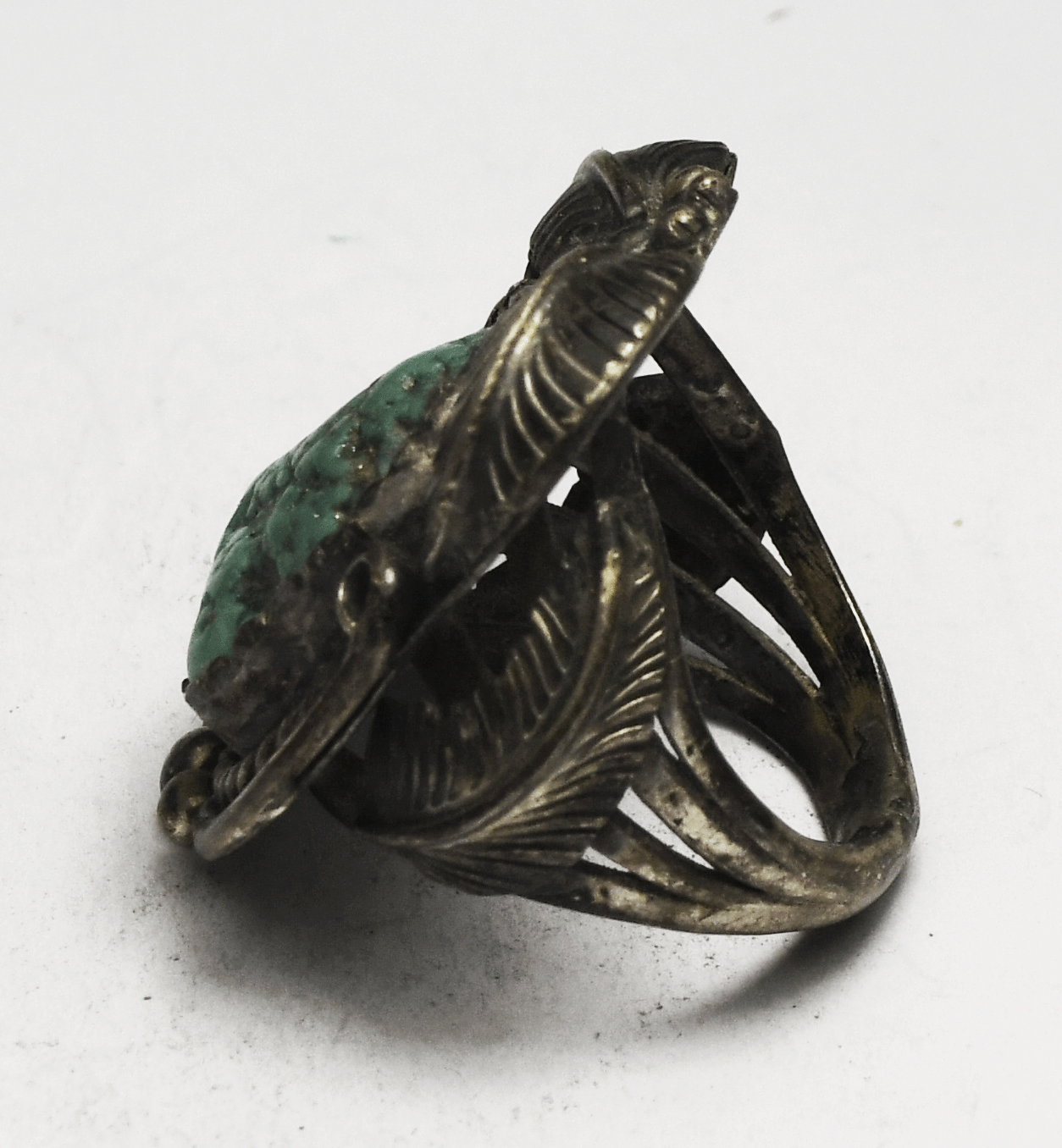 Antique Sterling Silver Turquoise Chunk Ring 33mm Size 8