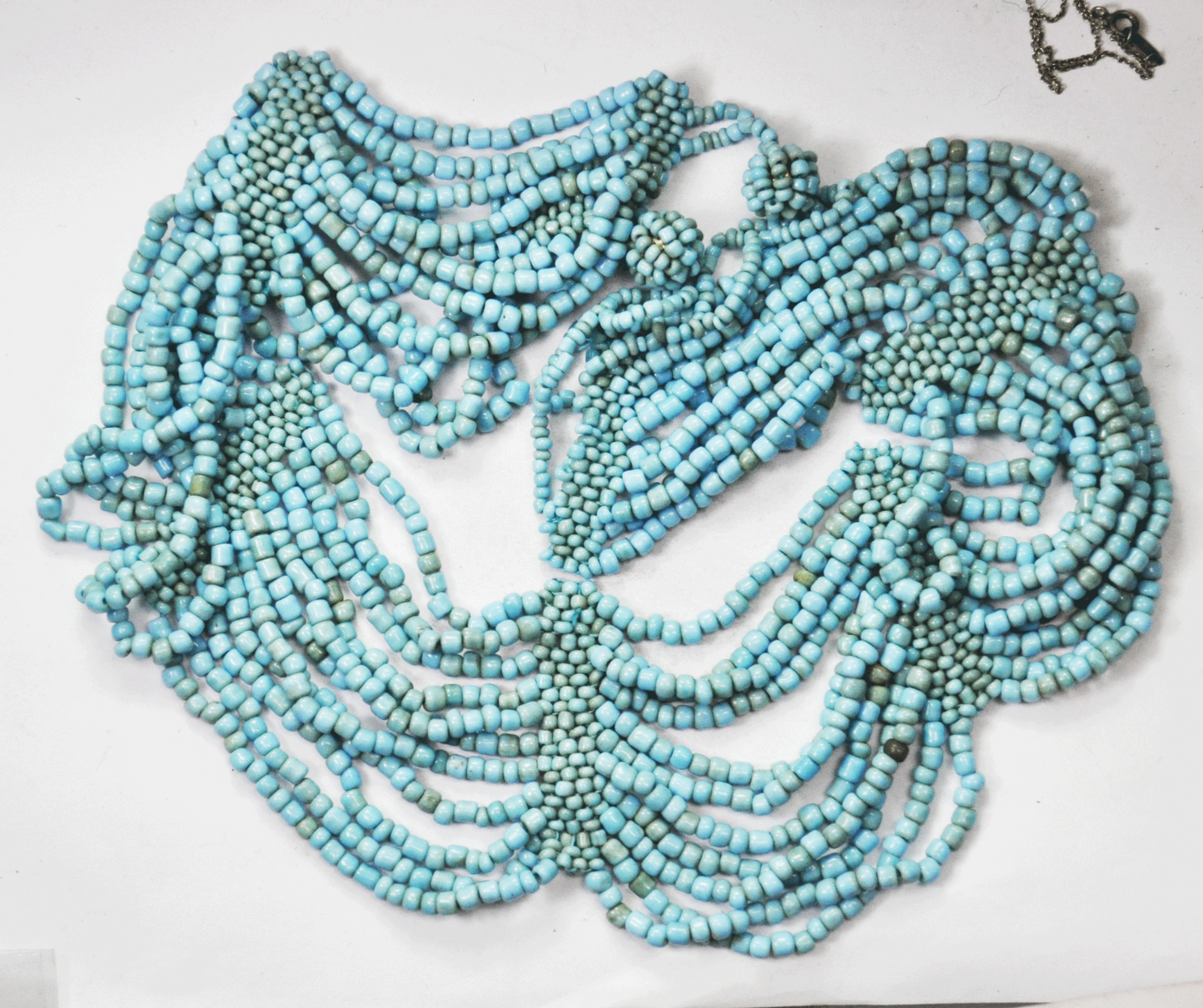 Turquoise Seed Bead 11 Strand Necklace 47mm 20" Gold Plated Costume Metal