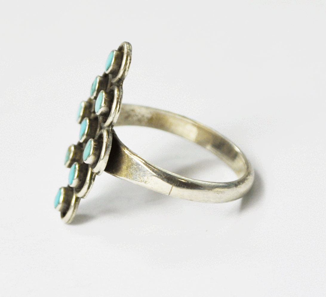 Vintage Handcrafted Sterling Round Dot 9 Tiered Turquoise Ring 21mm Size 6