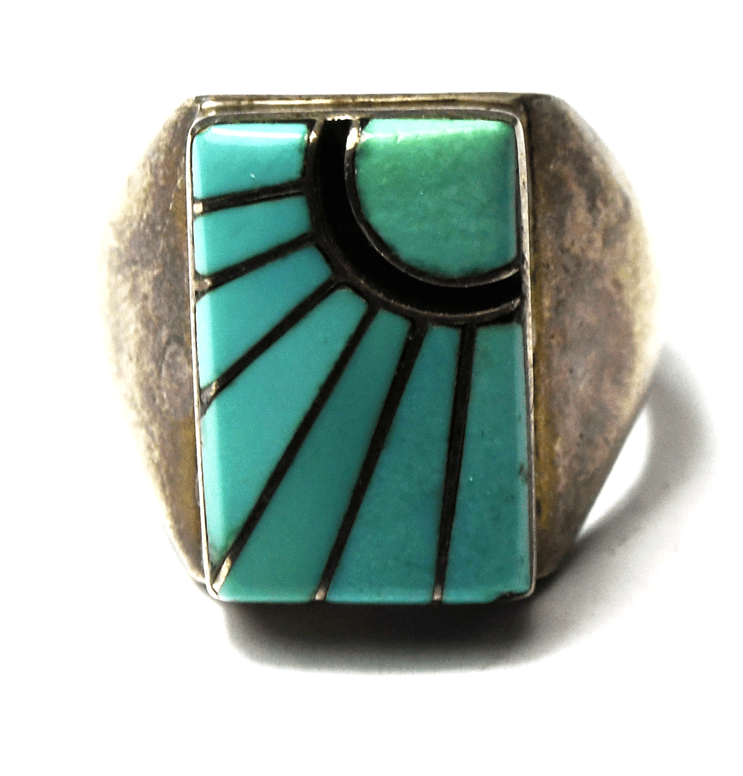 Sterling Silver Dick & Amy Quandelacy Turquoise Inlay Sun Ring 19mm Size 11-1/2